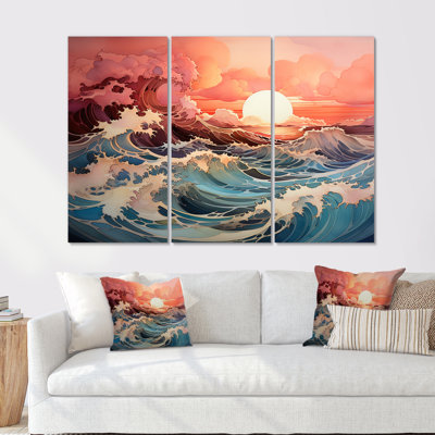 Japon, océan tempête paysage III - ensemble de reproductions d'art mural tempêtes
