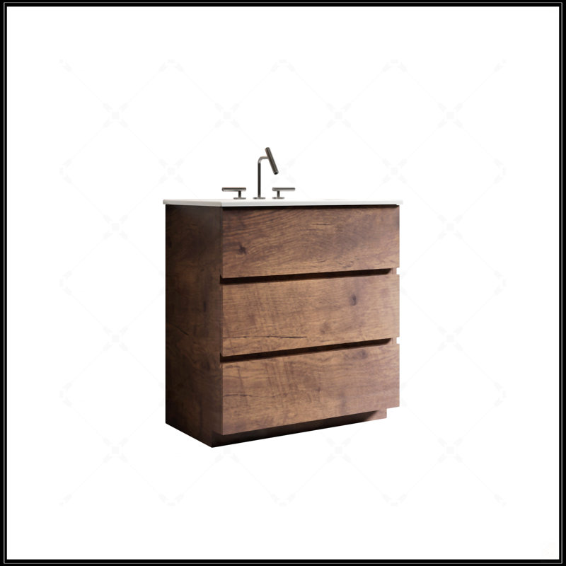 Meuble-lavabo de 30 po avec lavabo, grand rangement et 3 trous de robinet pour salle de bain moderne, pré-assemblé avec une cuve blanche