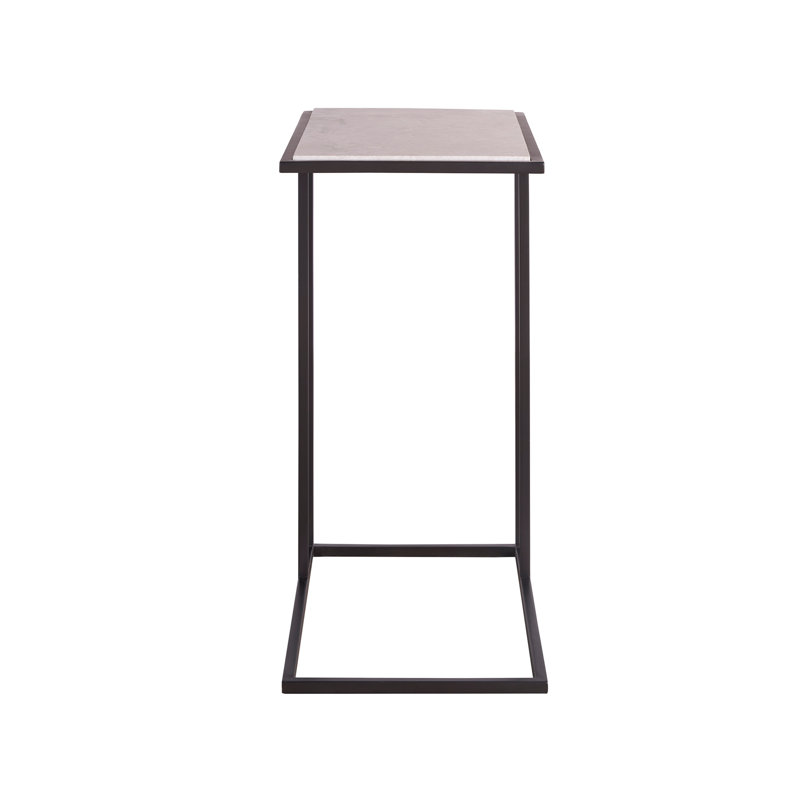 Soft Matte Black Stone and Metal Accent Table