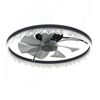 Modern LED Ceiling Fan with Light – 24" Dimmable Ceiling Light with Invisible Blades and Crystal Design, Remote Control & Adjustable Color Temperature, Quiet Fan for Bedroom, Living Room
