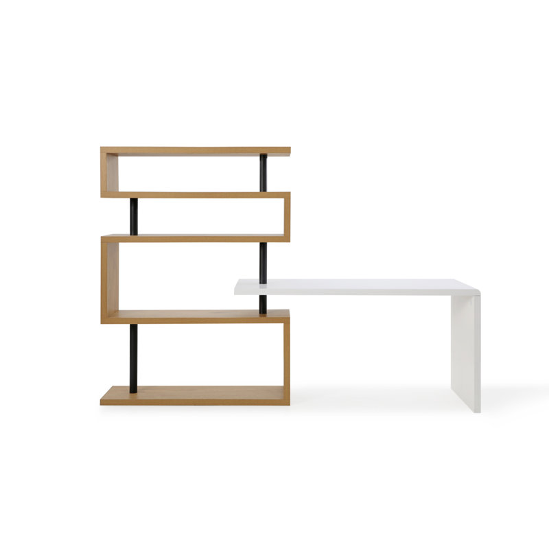 Reversible L-Shape Desk with Shelf, White/Natural