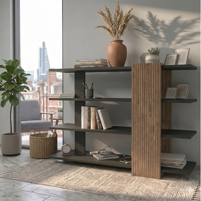 75 cm H x 120 cm W Bookcase, Black Alina