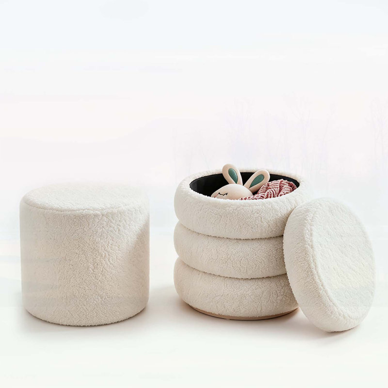 Tabouret de coiffeuse à miroir polyvalent avec rangement, chenille confortable et revêtement en sherpa pour les intérieurs modernes.