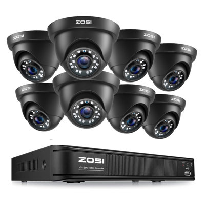Système de caméra de sécurité 8ch 2Mp Dvr, 8 appareils-photo de dôme extérieurs câblés, vision nocturne de 80 pieds, détection humaine