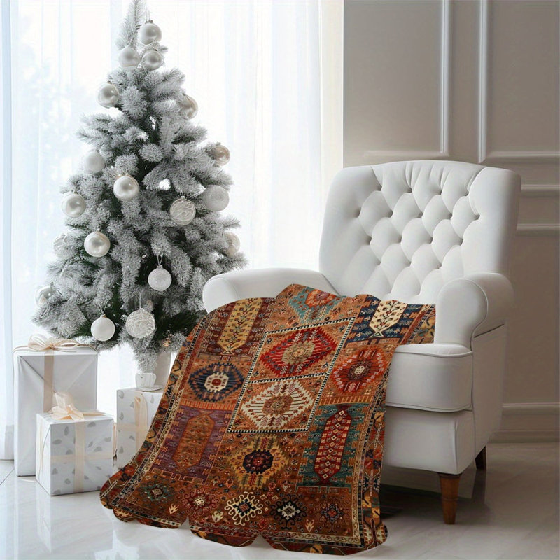 Bohemian Printed Pattern Blanket, Soft And Warm Vintage Polyester, Yellow, Machine Washable, Perfect for Sofa, Bed, Travel, Camping, Office Decoration, Ideal Gift for Boyfriend/Girlf 60x80inch