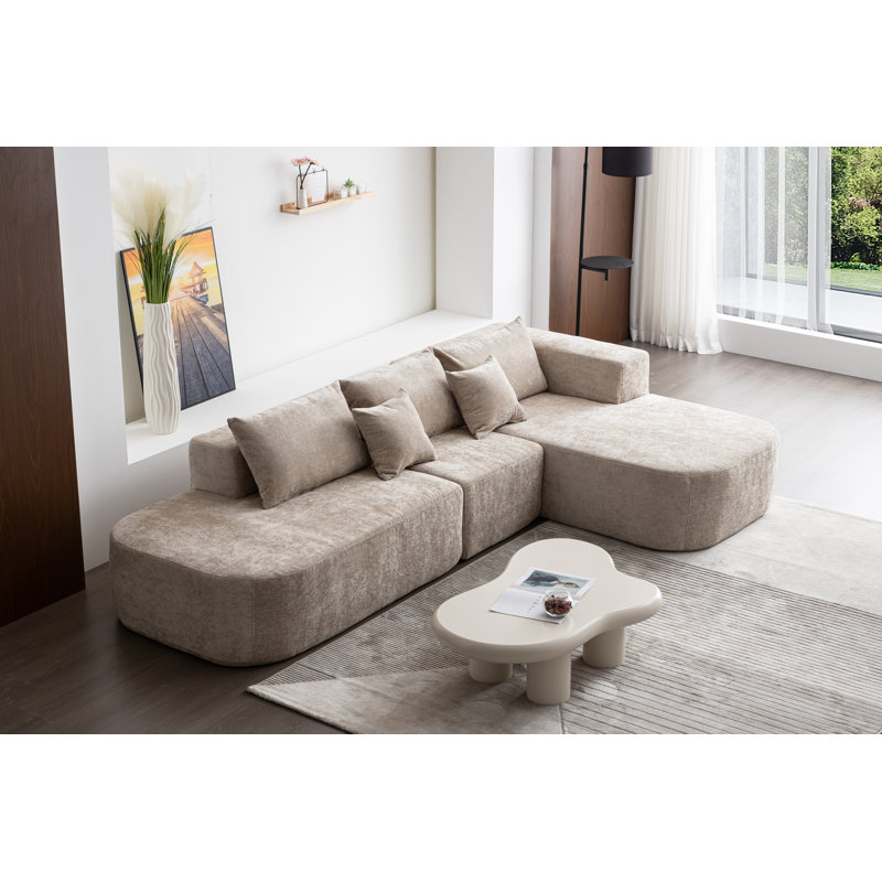 Natron Upholstered L-Shaped Sectional, Beige Chenille, Right Hand Facing