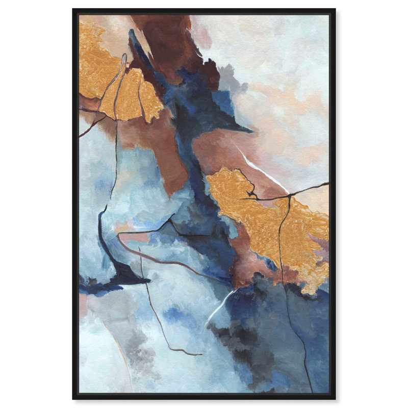 Art Remedy, peinture bleue sur toile, ciel et terre, Cadre flottant noir, H 16 po x l 11 po