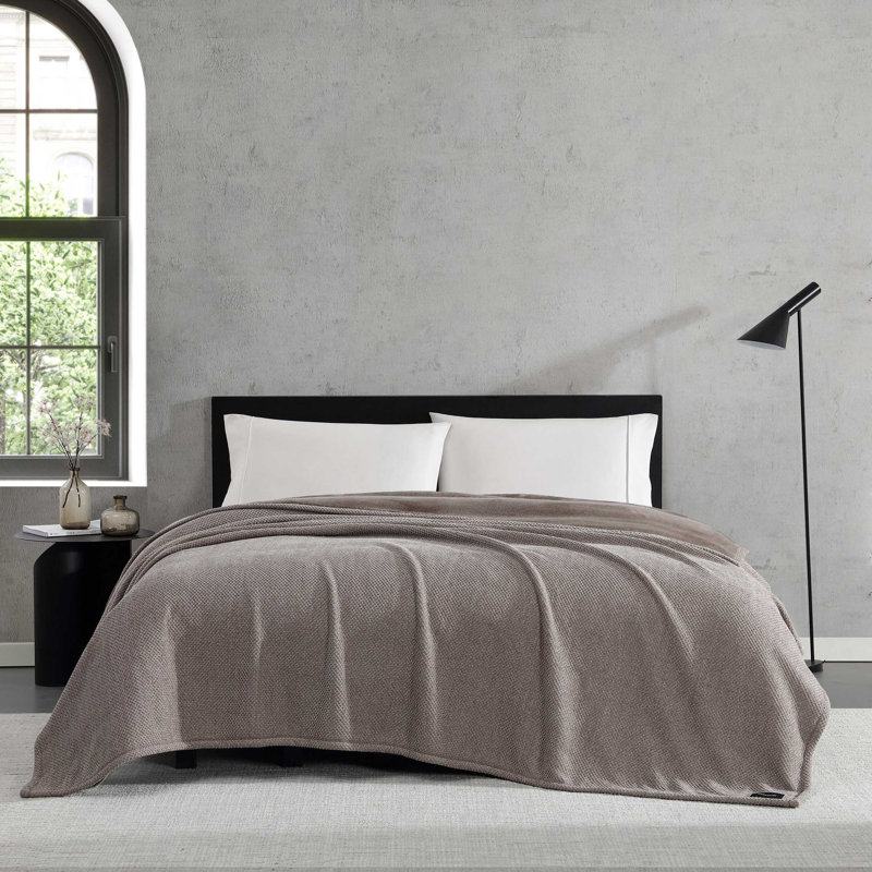 Vera Wang Chenille Jacquard Solid Reversible Blanket, Brown, King