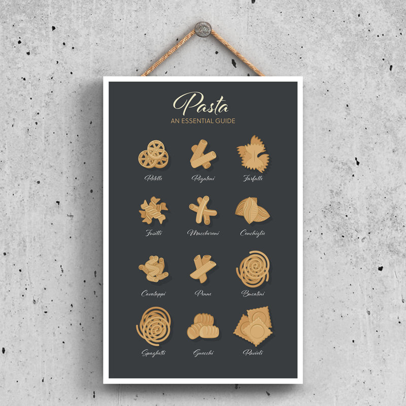 Guide To Pasta Black Wooden Kitchen Plaque 28.5 x 18.5 cm, 28.5cm H x 18.5cm W x 0.9cm D