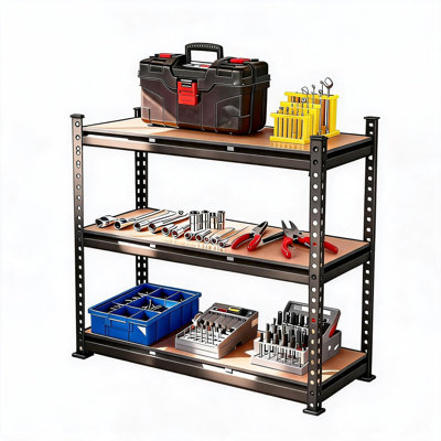 3-Tier Adjustable Metal Storage Shelving Unit, 60x18x36 Inch Heavy Duty Garage Shelf Rack,1320 LBS Weight Capacity, Industrial Utility Organizer Shelves for Warehouse Basement Home Garage
