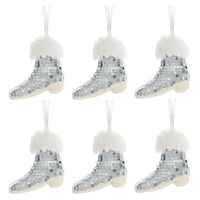 Disco Hanging Boot Ornament (Silver) - Set Of 6