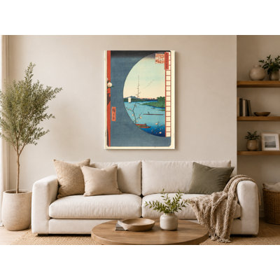 View from Massaki of Suijin Shrine, Uchigawa Inlet, and Sekiya (1857) — Portrait Canvas Wall Art