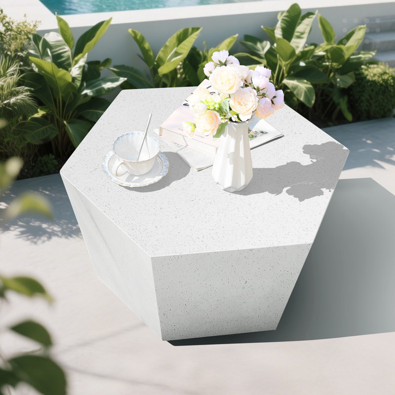 28-Inch  Outdoor Side Table, Hexagon Magnesium Oxide Coffee Table for Outdoor Patio, Gardens, Backyards, Farmhouses, Living Rooms