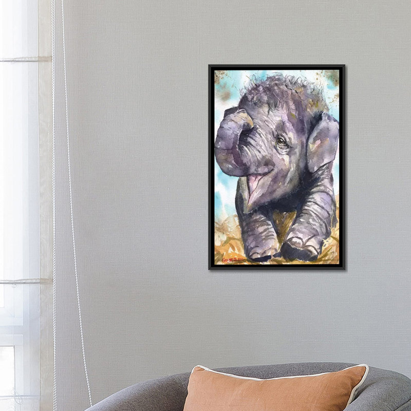 «Happy Elephant» par George Dyachenko, impression sur toile tendue, H 48 po x l 32 po x P 1,5 po, Toile avec cadre noir
