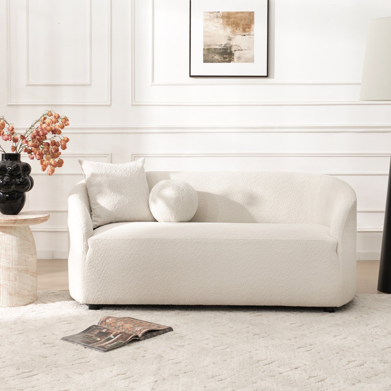 68" Wide Modern Boucle Upholstered Loveseat Sofa, White