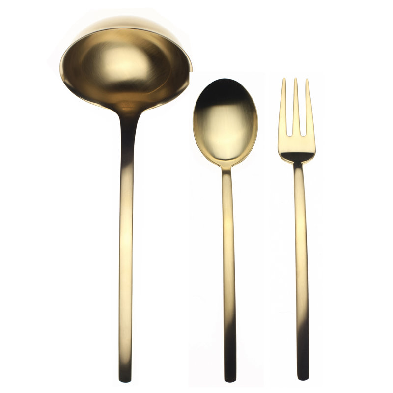 Due 3 - Piece Stainless Steel Hostess Set, Ice Gold, 10" L x 3.7" W