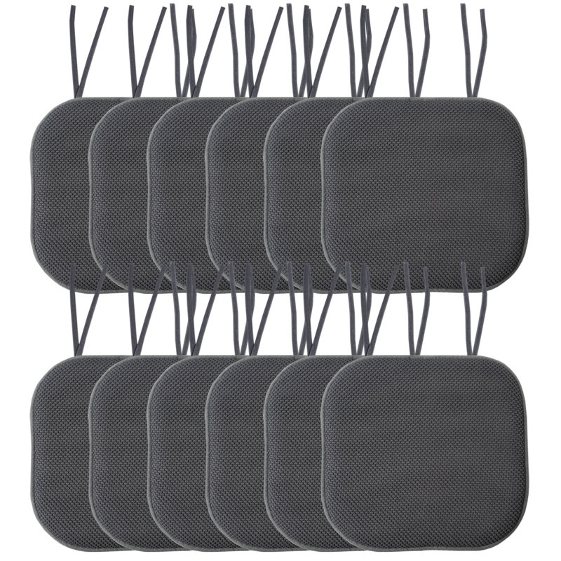 Honeycomb Memory Foam Non-Slip 16" x 16" Chair Cushion Pad with Ties, Gray, 12