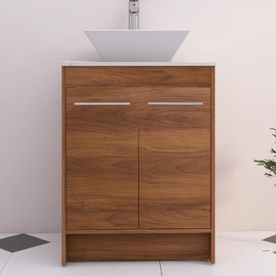Meuble-lavabo autoportant de 24 po avec lavabo vasque en céramique blanche et 2 portes d'armoire à fermeture en douceur