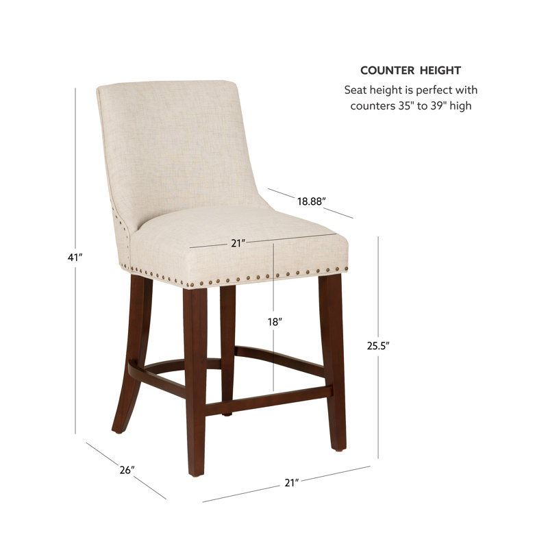 Alejoa Upholstered Nailhead Trim Counter Stool, Counter Stool (25.5" Seat Height)