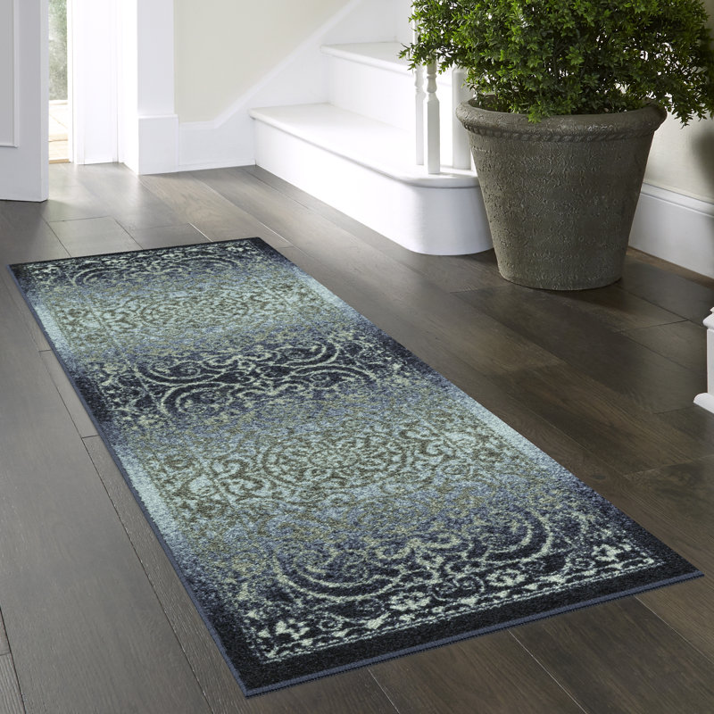 Tapis bleu marine touffeté Dreyfuss, Tapis de couloir 2 pi x 6 pi