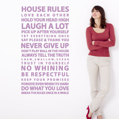 Décalcomanie murale citation "house rules"