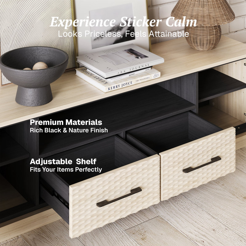  Modern 68" Cream TV Stand, Media Entertainment Stand with Storage & 2 Drawers For Tv Up to 75", White Lotus