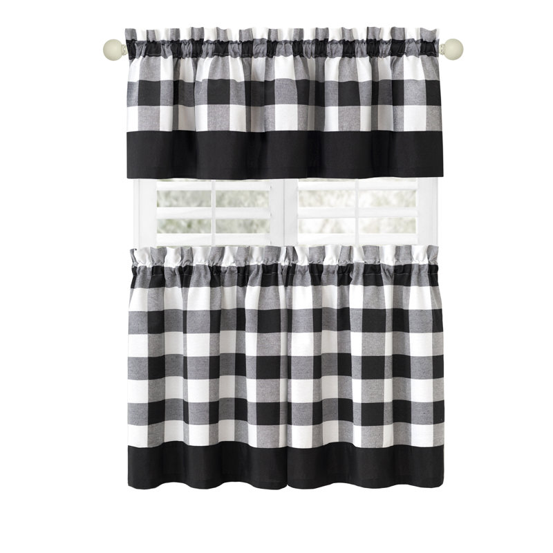 Ensemble de rideau à fenêtre et cantonnière Woven Trends Guydra, Noir et blanc, L 57 po x L 24 po