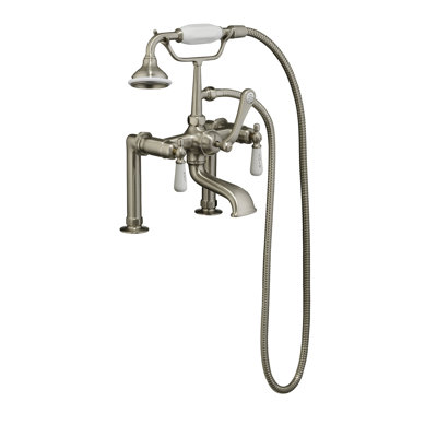 Garniture de robinet de baignoire sur pattes à trois poignées avec inverseur et douchette