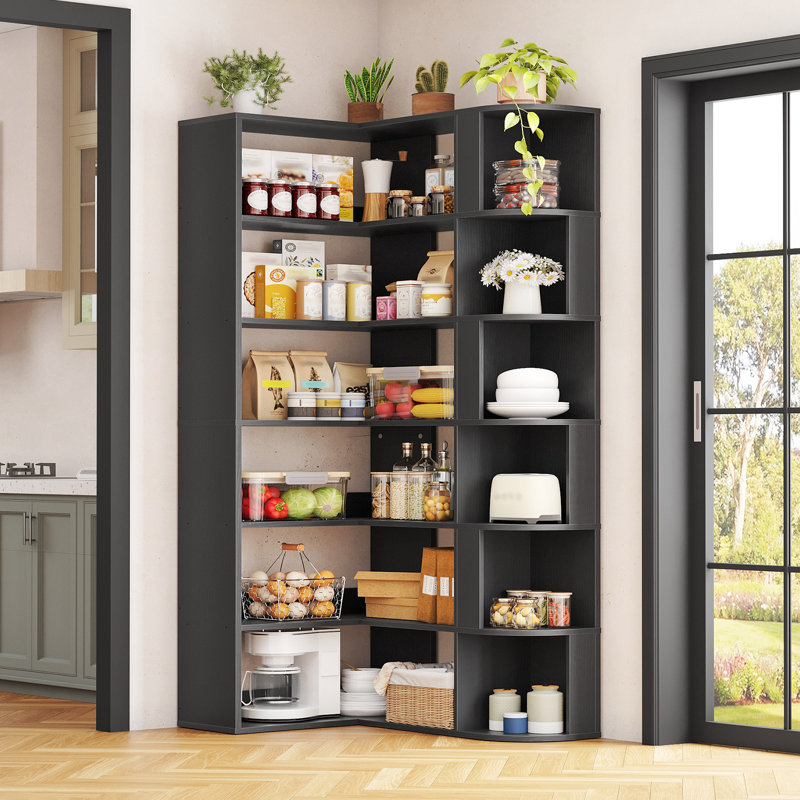 Bibliothèque de coin 72 "H 72" avec cloisons, grand support de rangement à 6 niveaux pour salon, bureau à domicile
