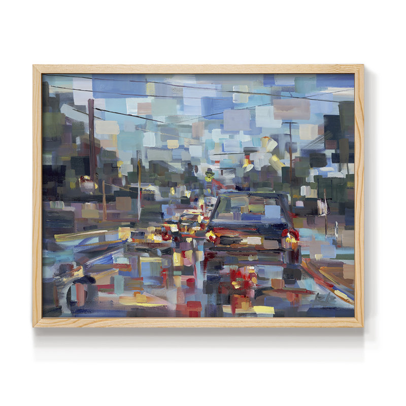 Red Traffic -Framed Print - Restickable, Natural, 11" H x 14" W