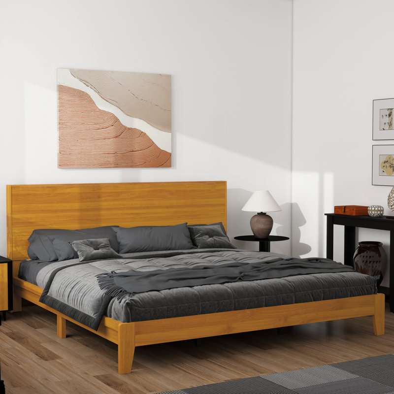 Allyannah Levison Platform Bed With Headboard, King, Amber Walnut