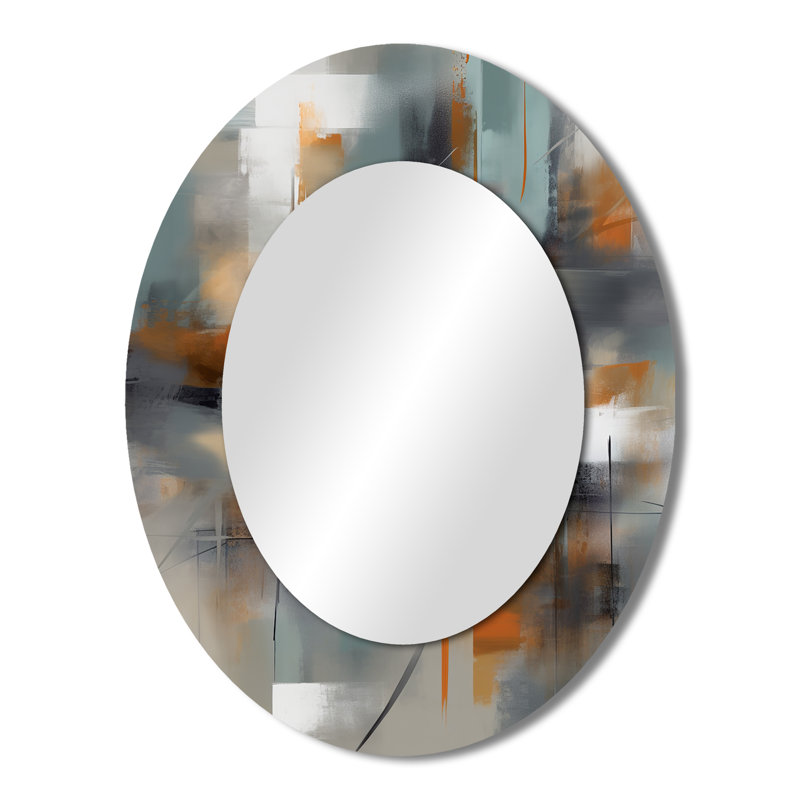 Abstract Design Shapes III - Orange Modern Oval Wall Mirror, 43" x 33"