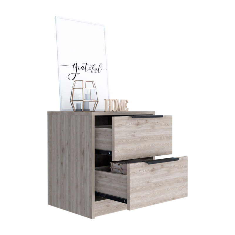 Alysun 2 Drawer Bedside Table, Light Brown