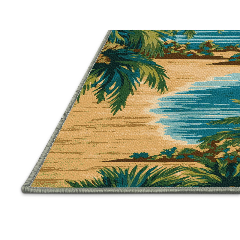  Tapis côtier à motif d'îles lavables, Rectangulaire 2 pi x 3 pi