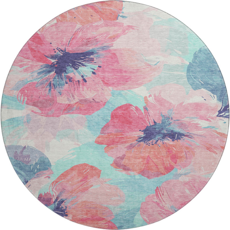 Premium Machine Washable Harjo AMF1554 Floral Rug, Round 8'
