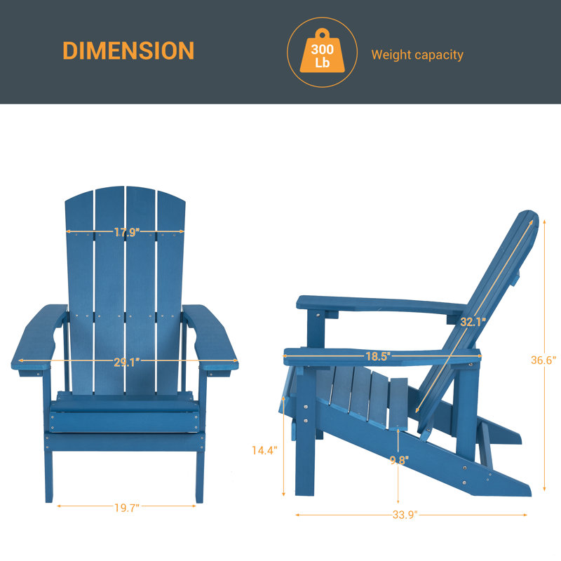 Chaise Adirondack de Bergenfield, chaise de patio en plastique toutes saisons, chaise de foyer résistante aux intempéries pour terrasse de jardin