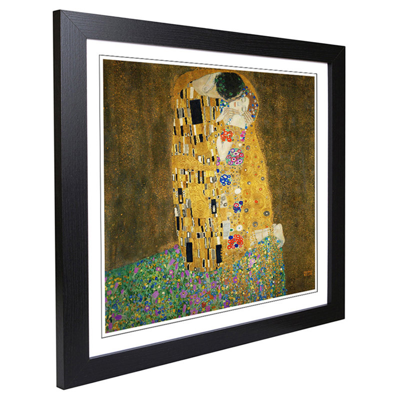 The Kiss No.2 by Gustav Klimt - Framed Print, Black