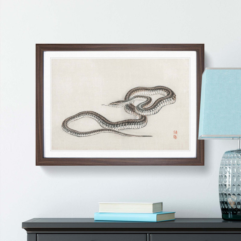 Snake by Kono Bairei - Picture Frame Painting Print, Walnut Framed, 62cm H x 87cm W x 2cm D