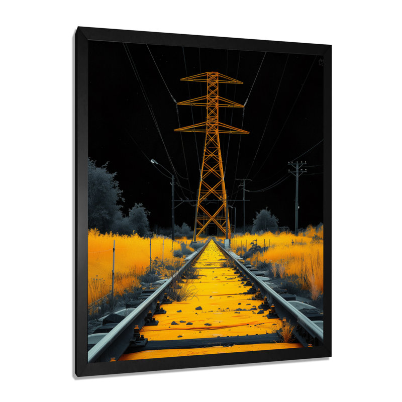 Lignes électriques jaunes et noires - Lignes électriques, H 12 po x l 20 po, Cadre simple noir