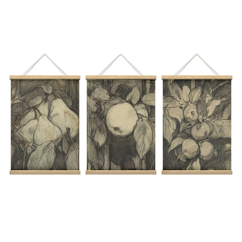 Kitchen Food Vintage Botanical Classical Fruit and Floral Wall Hanging Poster Wooden Framed Picture Artwork