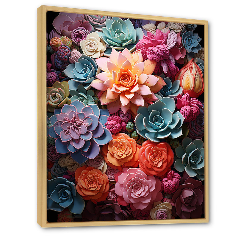 Larghetto Colorful Succulents Delight sur impression sur toile, H 40 po x l 30 po x P 1,5 po, Cadre naturel flottant