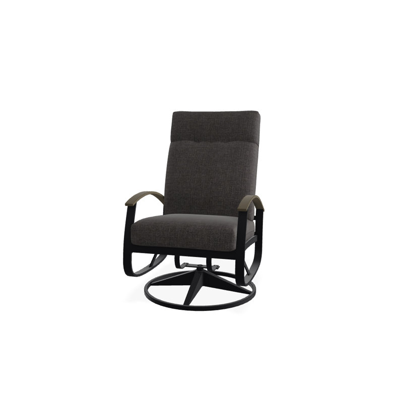 Chaise berçante pivotante réglable avec coussins Askar, Mélange anthracite, Bois de plage P40, Noir texturé