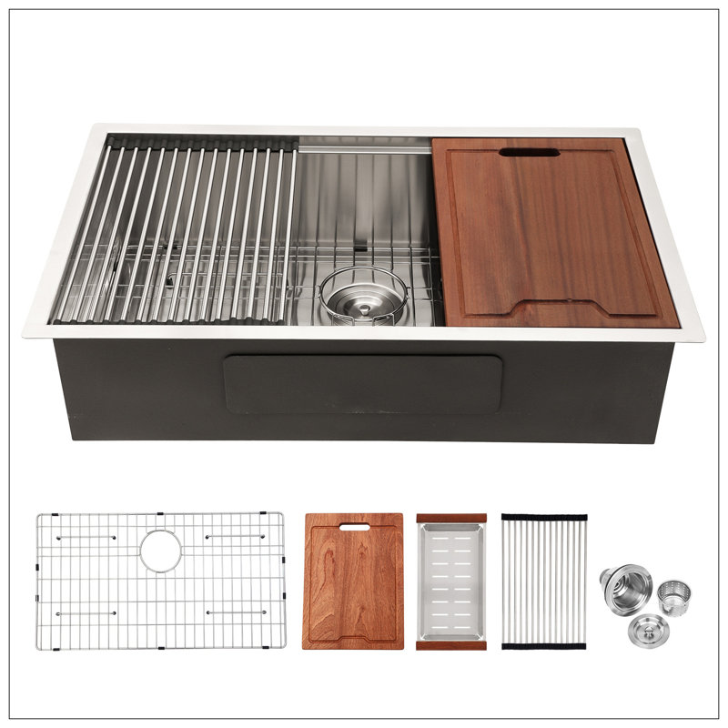 Single Bowl Undermount Workstation Kitchen Sink - 28"X19"X 10" Inch 16 Gauge Stainless Steel Deep Sink