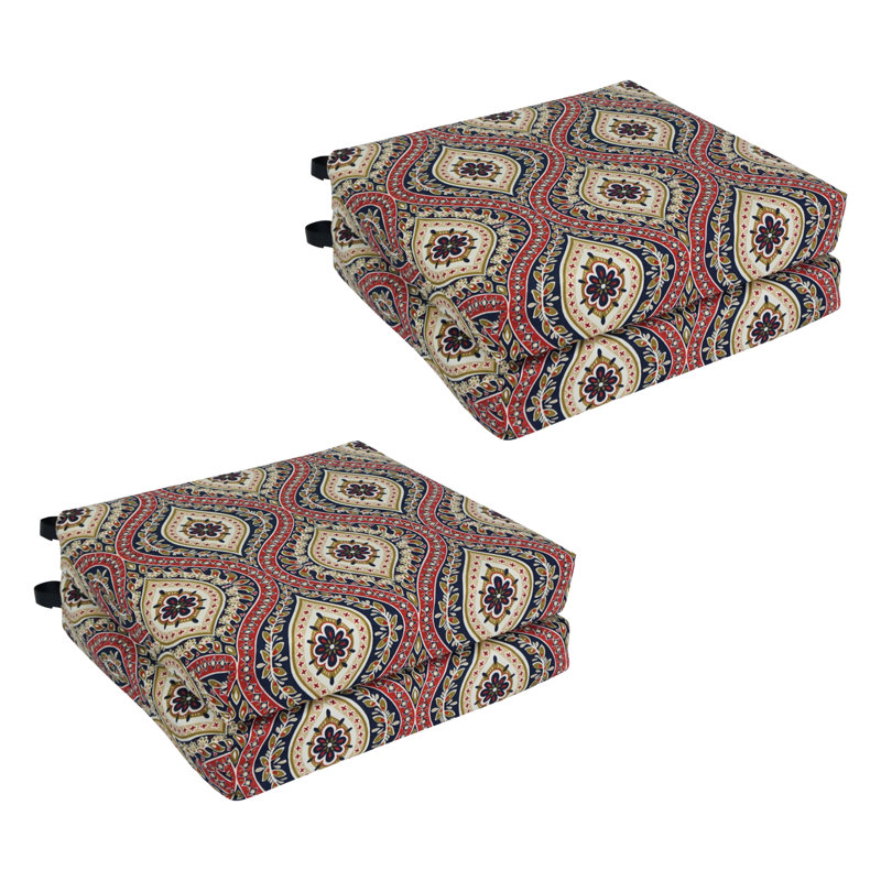 Square Outdoor Chair Cushions (Set Of 4), Red/Tan/Jasmina Lakewood Moroccan, 20" W x 19" D