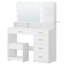 Dressing Table with 3-Colour LED Adjustable Brightness, Vanity Table with Plug and Large Mirror, Stool and Hairdryer Holder, Muti-Drawer Dressing Table, 6 Open Storage Areas,-1207974951