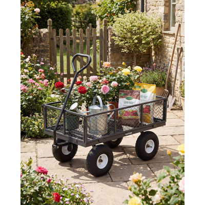 800LBS Heavy Duty Steel Garden Cart Wagon 10" All-Terrain Pneumatic Tires Removable Mesh Sides 180° Rotating Handle Outdoor Utility Yard Cart for Lawn,Yard,Farm Color: Grey Upgraded Version