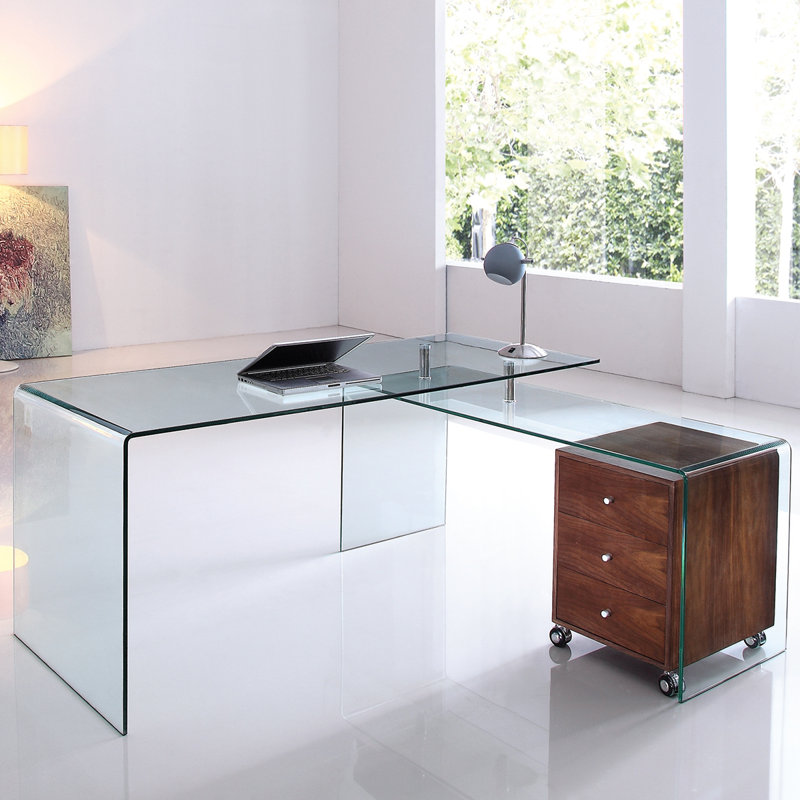 Rio L-Shaped Glass Top Executive Desk