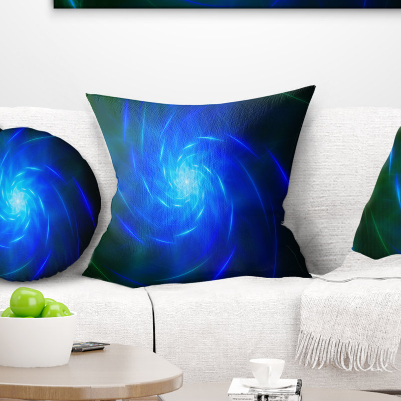 Fractale tourbillon - coussin abstrait imprimé, 18 po x 18 po, Bleu, Coussin décoratif