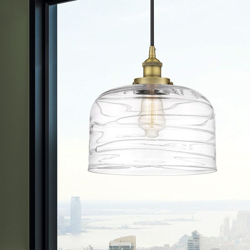 Buckhall 1 - Light Single Pendant, 11.75" H x 12" W x 12" D, Brushed Brass, Clear Deco Swirl