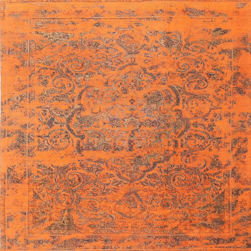 Tapis orange/gris traditionnel Gertraut, Carré 4 pi